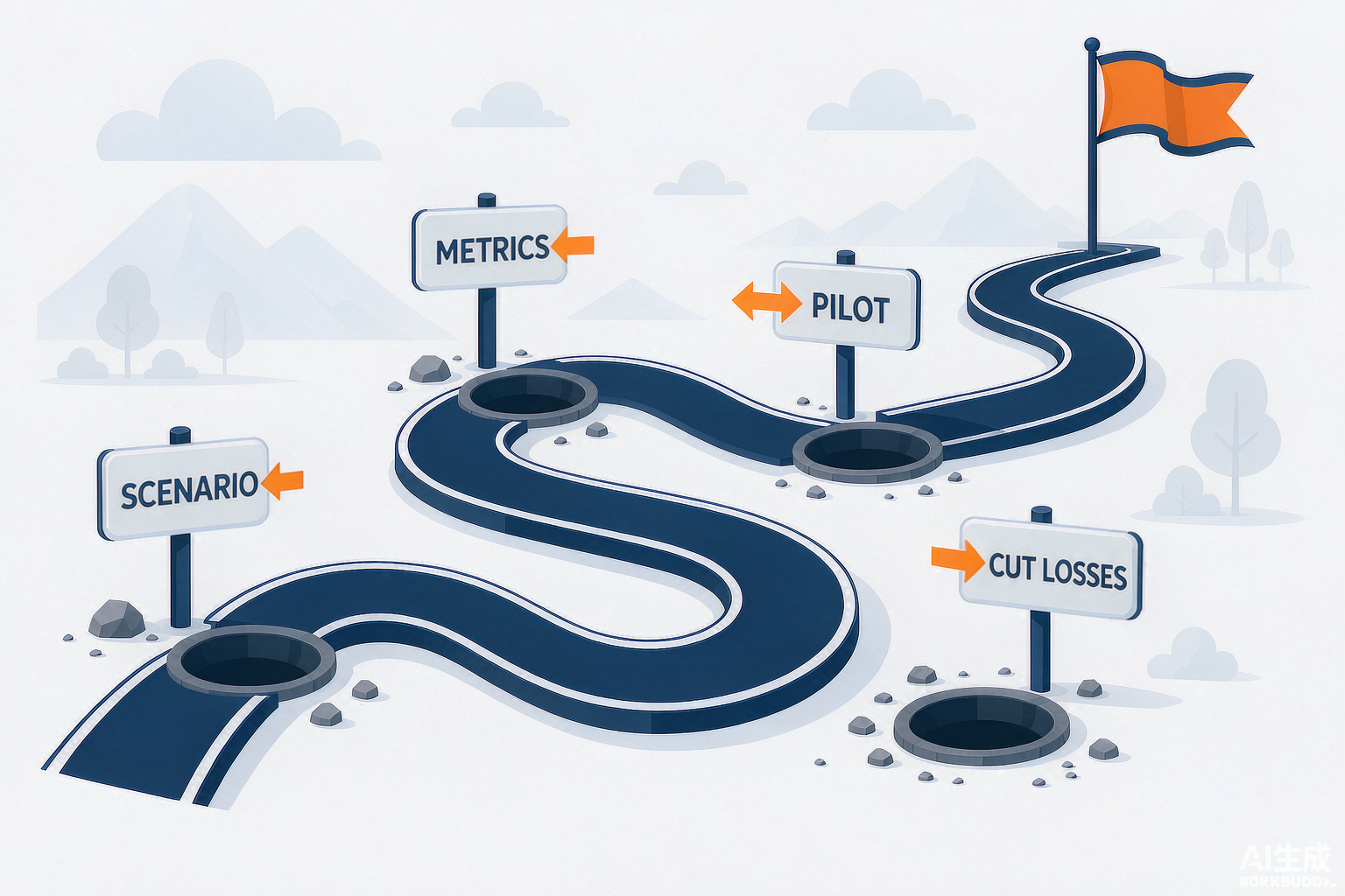 Roadmap infographic avoiding common AI pitfalls