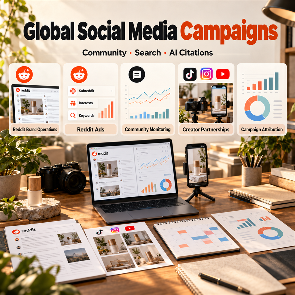 Global social media campaigns and Reddit community operations