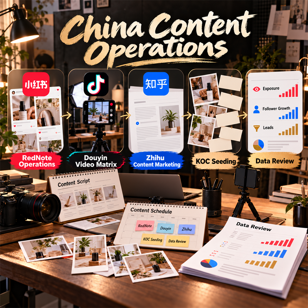 China content operations across Xiaohongshu, Douyin and Zhihu